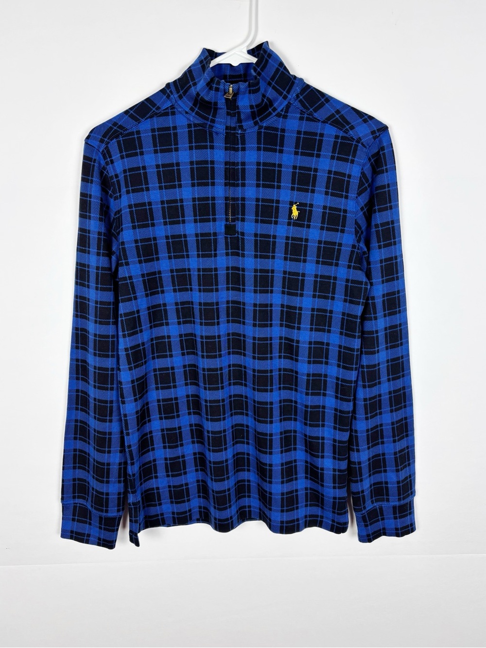 Polo Ralph Lauren Boys Blue Black Buffalo Check Quarter Zip Pullover L 14-16 NWT